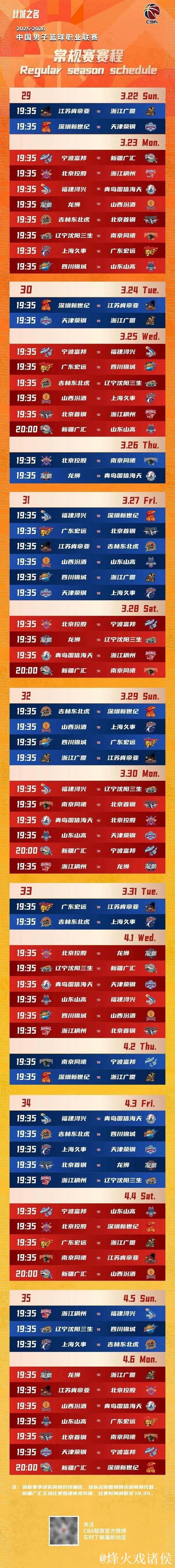 CBA揭幕战12日晚开战